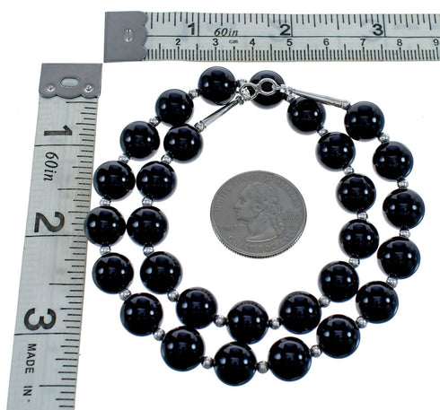 Native American Onyx Sterling Silver Bead Necklace AX124741